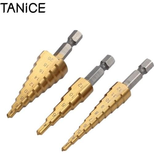 TANiCE 3 Pcs HSS Steel Drill Bit 3-12mm/4-12mm/4-20mm HSS Steel Step Cone Drill Titanium Bit Set Hole Cutter For Cutting Holes