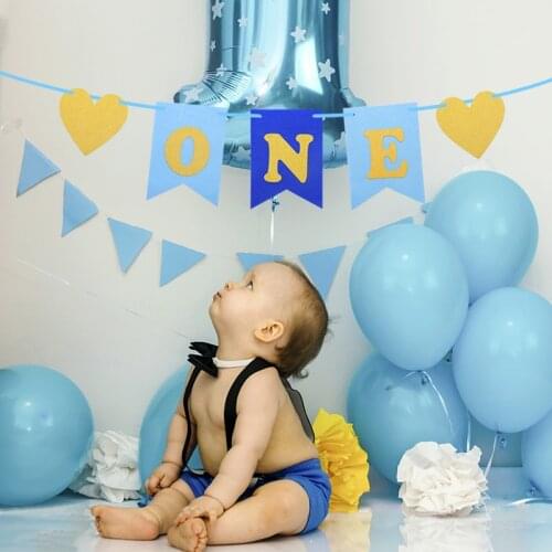 Happy Birthday Decoration Banner 1st First Birthday Boy Girl Party Kids Adult Paper Bunting Flags Garland One Year Old Party