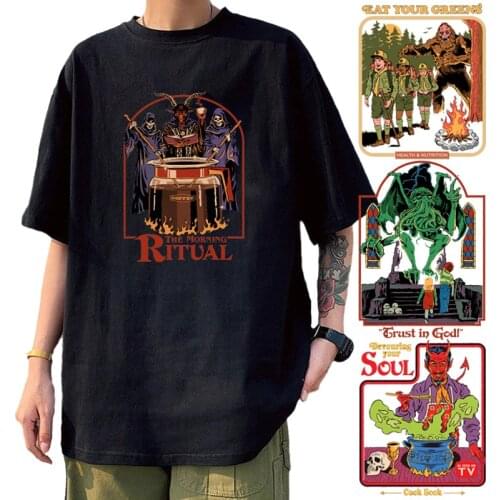 The Morning Ritual Satan Demon Death Scary Evil TShirt Funn Halloween Horror Men Tee Grim Reaper Satanist Graphic Hombre Tops