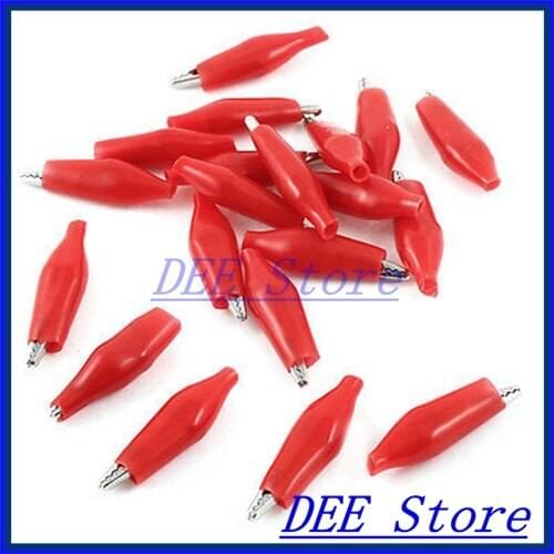 20 Pcs Red Plastic Coated Crocodile Alligator Test Clip 38mm Length