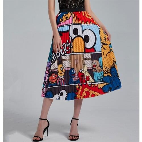 Womens Colorblock Graffiti Lettering Print Pleated A-Line Party Skirt Digital printing Skirt