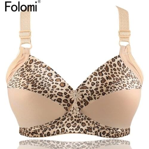 Womens Plus Size Bra Leopard Print Wire Free Bras Push Up Ajusted Brassiere Thin Cup Underwear 44 46