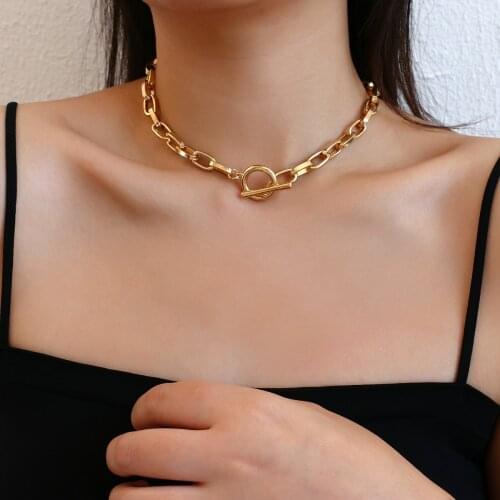 AENSOA Gothic Lock Pendant Choker Necklace for Women Wedding Punk Minimalist Gold Color Long Chain Necklace Base Jewelry Gift