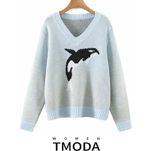 TMODA1745 2021 Autumn Women Sweet Cute Warm Dolphin Sweater Jumpers Funny Oversized Pullover Harajuku Fashion Female Knitted Top