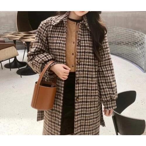 Tie Jacket Long Coat Women Sweater 2021 Autumn and Winter New Doll Collar Puff Sleeve