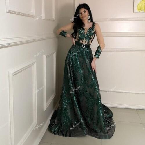 SFabulous Green Sequin Aline Evening Dresses Prom Robe De Soiree Celebrity Guest Party Vestidos Fiesta
