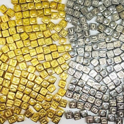 100pcs/bag Letter Beads 6*6mm Cube Mixed Random Letter Gold/Silver Loose Spacer Beads For Bracelet Jewelry Making Accessories