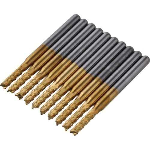 10 x 0.3mm Titanium Coated Carbide Micro Drill Bits PCB CNC End Mill 1/8" Shank