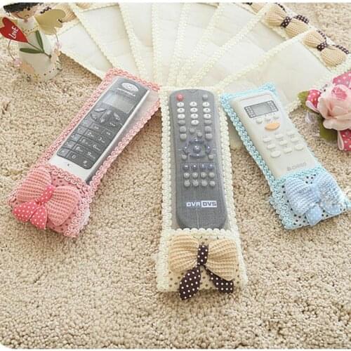 2pcs! Fabric bowknot lace ideo TV Air condition remote control protector cover dust jacket S / M / L tv remotes