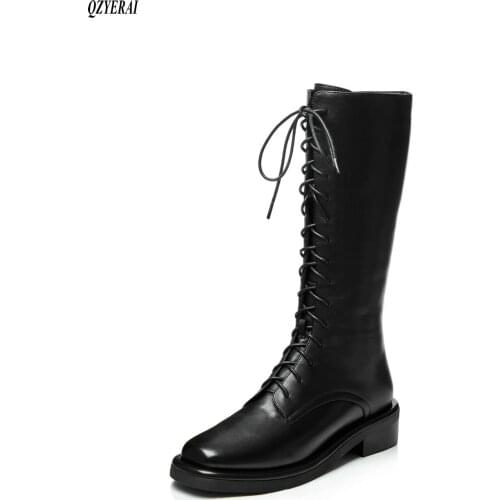 2020 New Autumn/winter The knee boots Knight boots Genuine leather Womens boots Cross strap European brands handmade