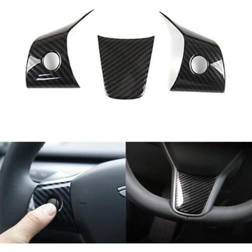 3Pcs/set Car Steering Wheel Decoration Bezel Stickers For Tesla Model 3 2017 2018 2019 ABS Carbon Fiber Style Car Styling