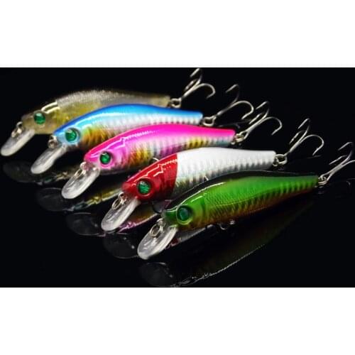 5Pcs Top Water Minnow Lure 3D Eyes Artificial Hard Bait 8cm 8g Swim Wobbler 2 Fish Hook Fishing Tackle