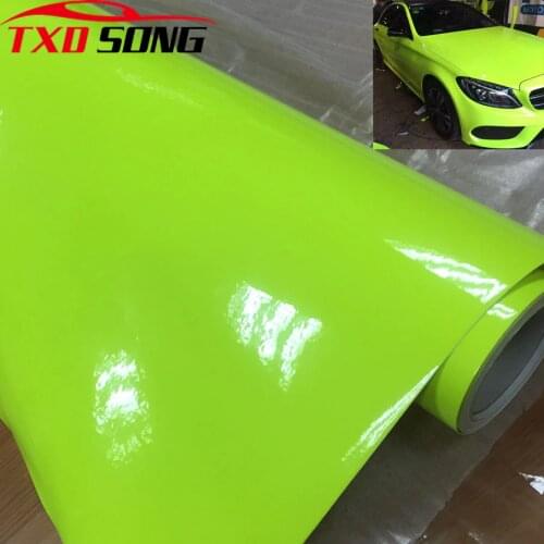 50cm*100cm to 600cm/Roll Glossy Fluorescent Yellow Vinyl Sticker Glossy Fluorescent yellow Vinyl Wrap Self Adhesive Sticker
