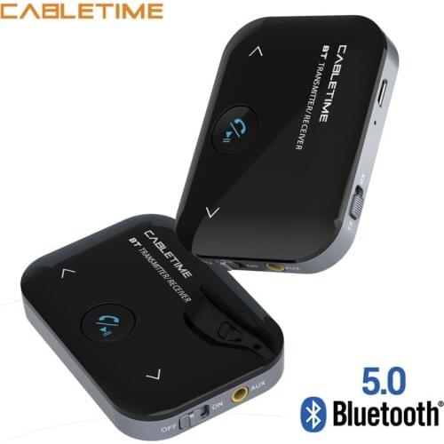 CABLETIME Bluetooth Audio Receiver 5.0 3.5mm Jack Wireless Adapter Built-in Battery TX/RX Aux Transmitter for Car Speaker N337