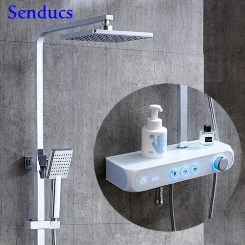 Digital Shower Set White Chrome Bathroom Shower System Copper Brass Bathtub Shower Faucet Temperature Thermostatic Shower Set