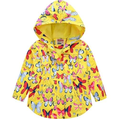 2021 Children Jackets Spring Autumn Boys Girls Coats Butterfly Printed Hooded Outerwear With Waist Belt Jacket Windbreaker 3-9Y