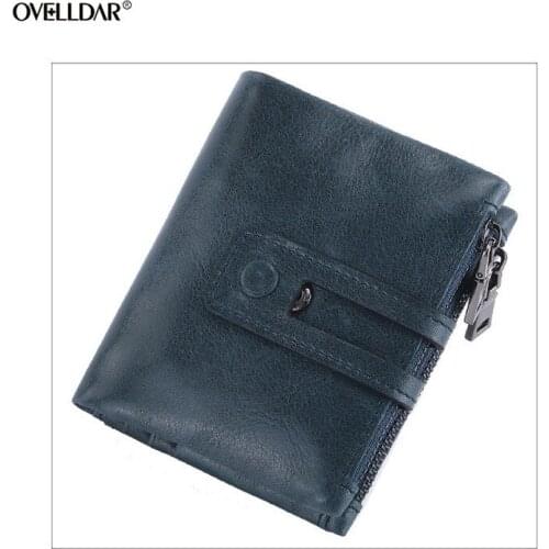 Mens Short Wallet Vintage Coin Purse Clutch Double Zipper Multi-card Coin Purse Hasp Short Wallet Card Holder