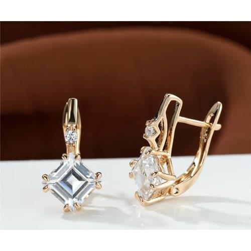 Geometric Square Small Stone Earrings Rose Gold Color Small Earrings White Zircon Purple Crystal Hoop Earrings For Women Wedding