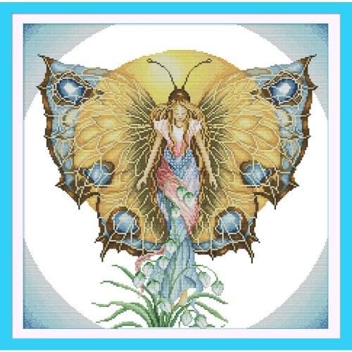 Jun Sunday Spirit Of Butterfly Chinese Cross Stitch Kits Ecological Cotton Stamped Printed DIY Christmas Gift Wedding Decoration