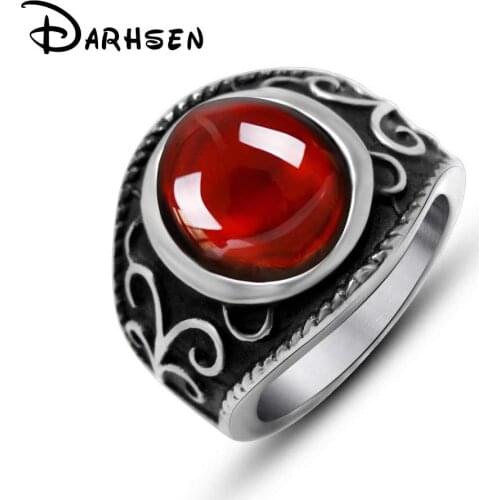 Fashion Jewelry Stainless Steel Silver ColorMale Men Big Large Red Stone Rings US Size 7 8 9 10 11