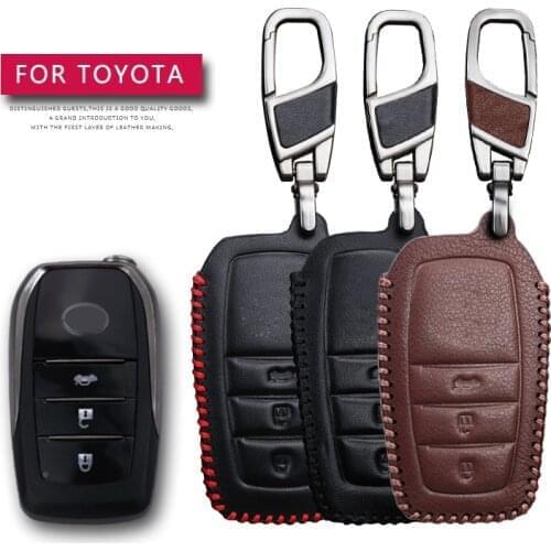 Leather Car Smart Key Case Cover For Toyota Rav4 Corolla 2020 CHR Yaris Prius Camry 40 Land Cruiser Prado Key Ring Shell Chain