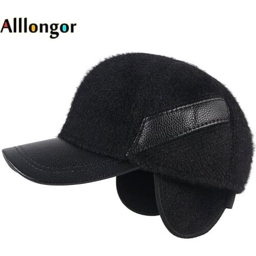 2020 Warm Winter Cap Men Leahter Bomber Hat Man Thick Head Dome Caps Dad Black Russian Earflaps Fitted Gorras ski Faux Fur Caps