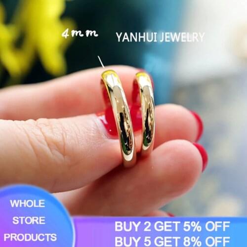 Never fade! Couple Smooth Round Rings 18K Gold Fine Wedding Bands Jewelry For Men&Women Lovers Girl Gift JR050