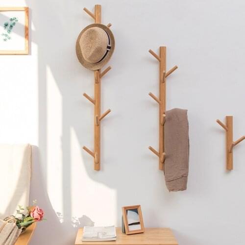 NEW 1 PC Bamboo Wooden Hanging Coat Rack Wall Clothes Hanger Living Room Bedroom Decoration Hanger Wall Shelves 3/8/11 Hooks