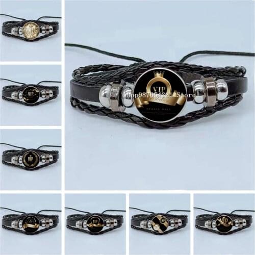 The new geometric black VIP invitation bracelet, cabochon glass multi-layer braided leather bracelet, as a gift to customers