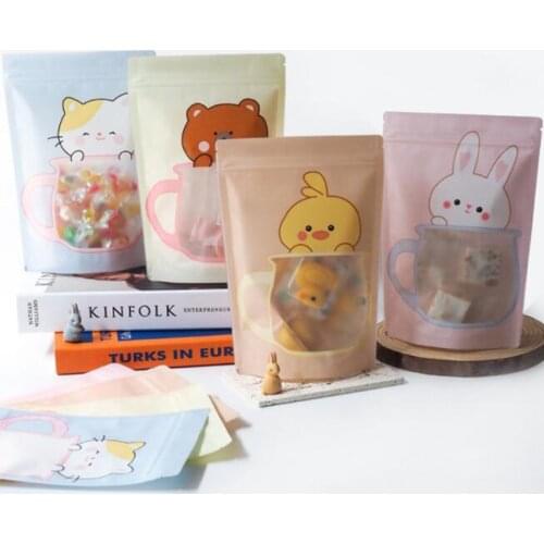 50pcs Cartoon Animal Ziplock Bags Pouches Biscuit Candy Packaging Plastic Bags Stand Up Zipper Bags