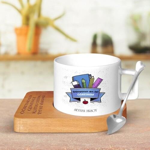 Personalized World Best Öğretmeni Wood Altlıklı Ceramic Cup-12