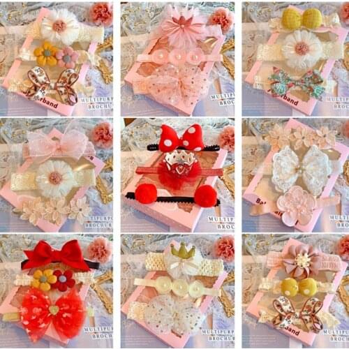 5set/lot Kids Headband Set Elastic Bow Crown Hair Band Newborn Infant Lace Flower Hairbands Girl Hair Accessories