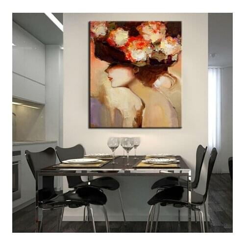 Handpainted Free Shipping Beautiful Lady With Flower Oil Painting On Canvas Handmade Abstract Oil Paintings Wall Pictures