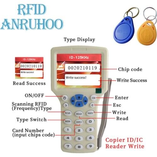 Handheld RFID 10 Frequency Duplicator 13.56Mhz NFC Smart Chip Card Encryption Decoding Reader 125Khz Key IC/ID Tag Writer Clone