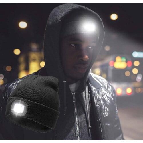Unisex Autumn Winter LED Lighted Cap Warm Beanies Outdoor Fishing Running Beanie Hat Flash headlight Camping Climbing Caps #ED