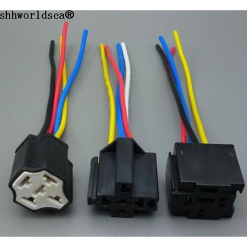 Shhworldsea (4Pin) 1pcs auto relay socket with 4 cables car bases for 12 Volt 24V 40A 80A Automotive Relay