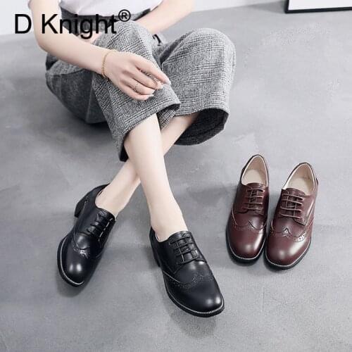 Vintage Carved Women Pumps Oxfords Shoes Size 30-42 Cow Leather 4.5cm Heels Lady Brogues Shoes British Oxford Pumps Shoes Woman