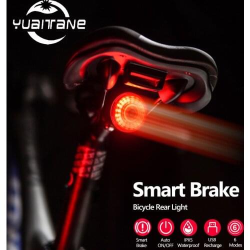 Smart Brake Bicycle induction Taillight Auto Start Stop Road Bike LED Light Waterproof Tail Light USB Cycling Back Rear Light