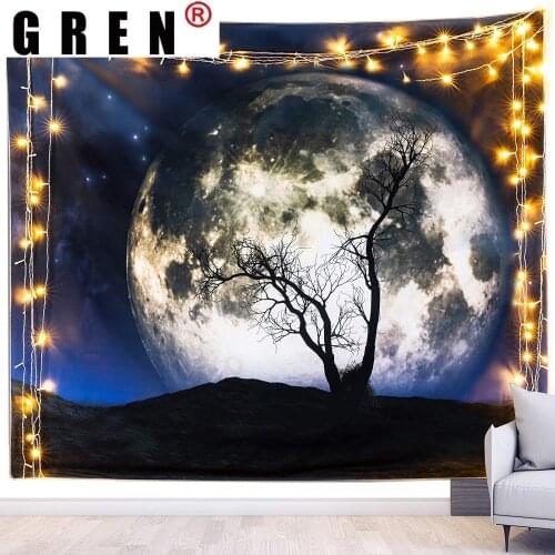 GREN Tapestry Moon Tree Wall Rugs Wall Hanging Fabric Mural Background Cloth Towel Beach Fabric Blanket Dorm Living Home Decor