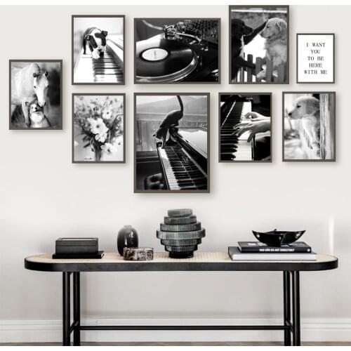 Vintage Piano Flower Dog Cat Quote Line Wall Art Canvas Painting Nordic Posters And Prints Wall Pictures For Living Room Decor