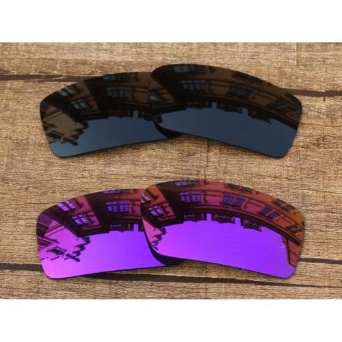 Vonxyz 2 Pairs Stealth Black & Violet Mirror Polarized Replacement Lenses for-Oakley Gascan Frame