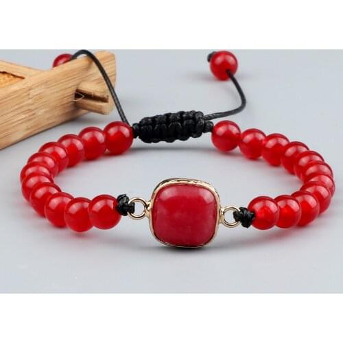 High Quality 6 8MM Carnelian Bracelet Rounded Rectangle Pendant Briaided Bracelet Women Adjustable Bangles Chain Jewelry Gift