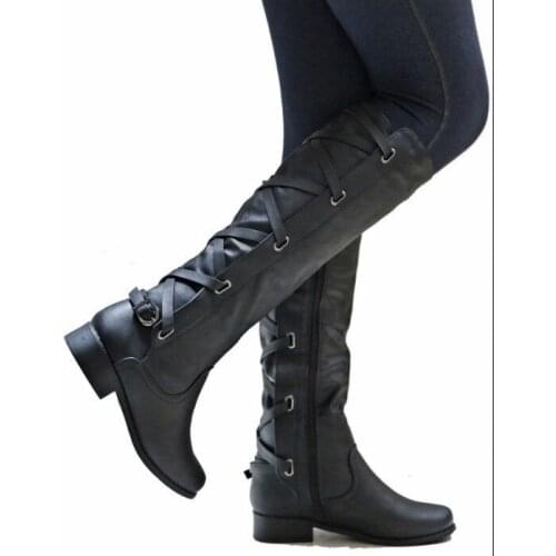 New Womens Boots Winter Cross Strap Long Snow Knee High Bootie Cowboy Warm Shoes Leather Fashion Ladies Boots Shoes