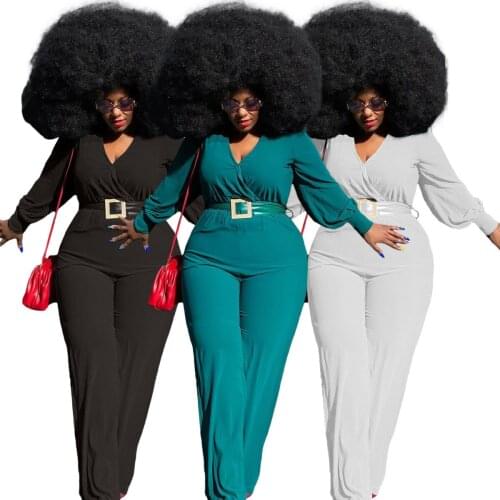 Women Loose Jumpsuit Long Sleeve V Neck Wide Leg Pants Elegant Office Ladies Work Wear Summer Female Black White Rompers 2021
