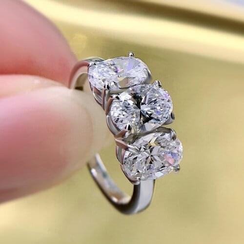 Romantic Solid 925 Sterling Silver Oval Cut High Carbon Diamond Gemstone Wedding Party Couple Rings For Women Fine Jewelry