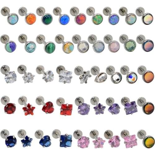 1PC 16G Steel Crystal Gem Labret Monore Ring Round Star Ear Piercing Stud Helix Tragus Rings Orelha Cartilagem Piercing Jewelry