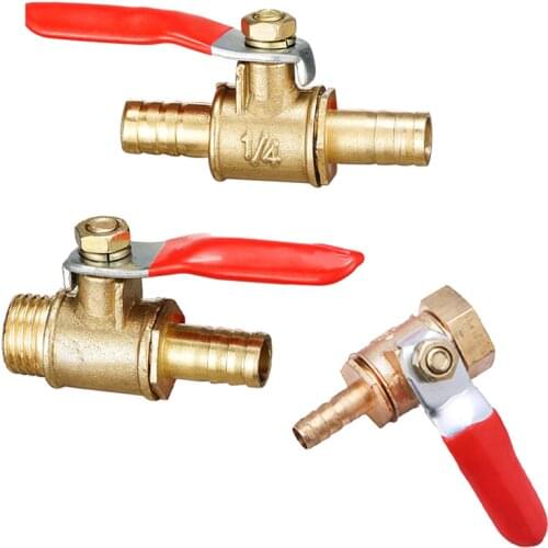 1pcBrass ball valve 4-12mm hose barb 1/8''1/2''1/4'' male thread, female thread joint, straight joint, for water, oil, fuel pipe