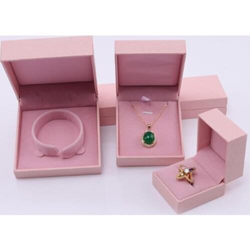 1Pc High-grade Leather Paper Pink Jewelry Box Necklace Bracelet Display Holder Case Gift Packaging Boxes