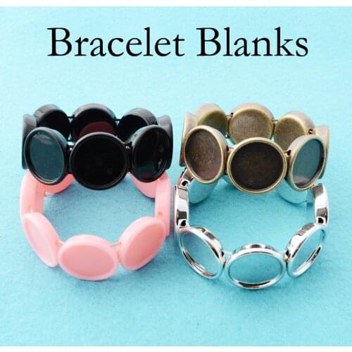 10 Pcs - 20mm Bracelet Setting Stretchy Bezel Bracelet Blanks, Adjustable Round Square Bracelet Setting Base for Cabochon Epoxy