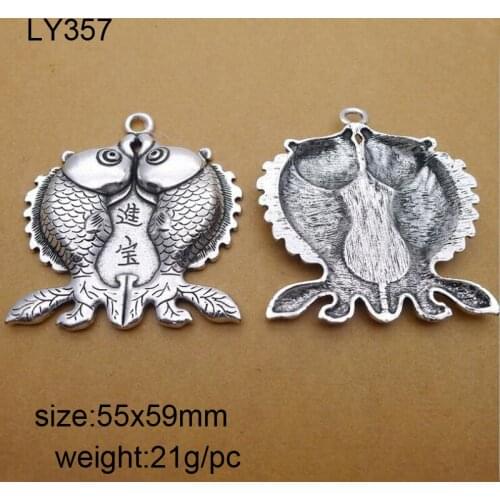 10pcs Antique Silver Alloy Double Fish Charms Pendants For Bracelet Necklace Jewelry Making DIY Handmand Craft 55x59mm